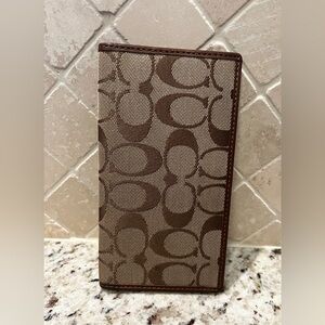 Coach VTG Brown Tan Signature Leather Checkbook Wallet